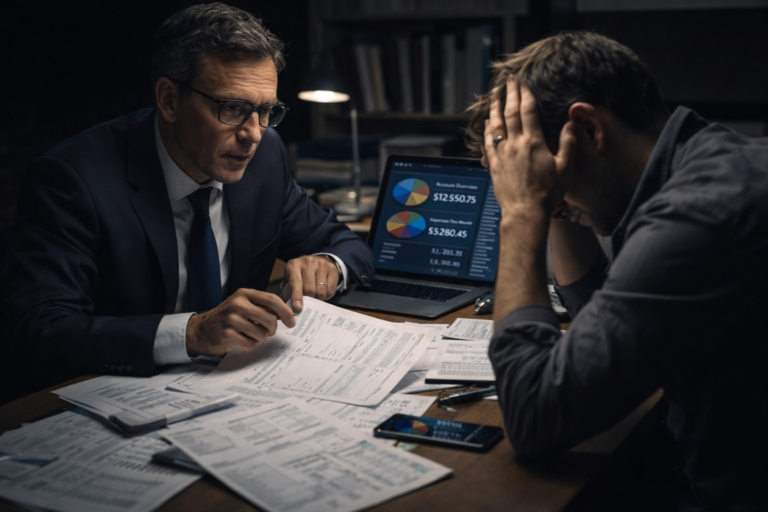 Asesor financiero y cliente preocupado